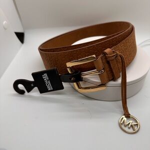 Michael Kors Embossed Tan Belt with Gold Accents